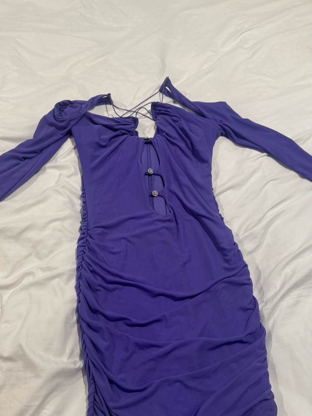 Oh Polly Violet Ruched Long Sleeve Cutout Bodycon Dress